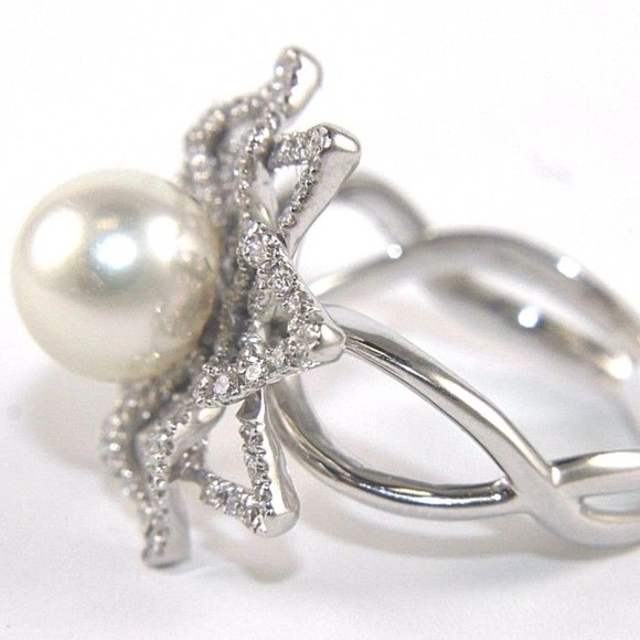 Pearl & Diamond Solitaire Ring 14k WG 1.00Ct 8.5mm